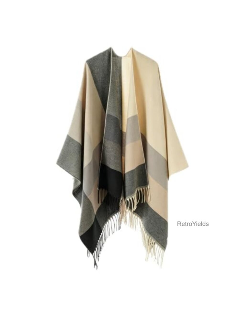 Knit Shawl Wrap Open Front Poncho Cardigan with Tassel
